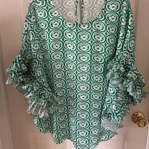 Jodifl Green Floral Ruffle Sleeve Top